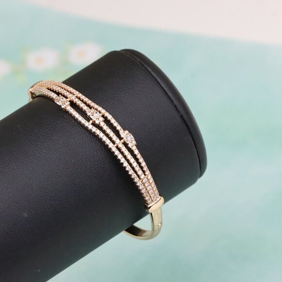 Triple Row Rose Gold Bangle with Sparkling Geometric Accents, XPBL0557 - Picture 8 of 12